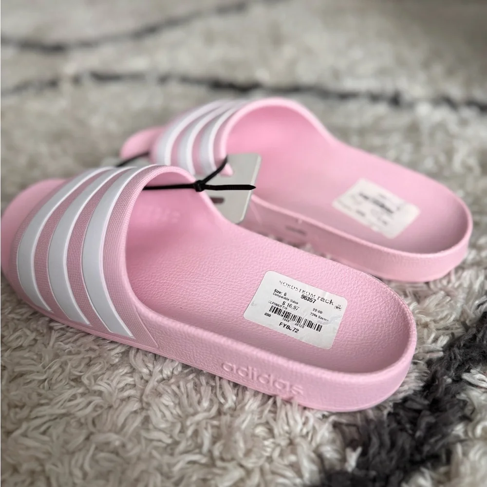 Adidas Pink and White Slide Sandals - Picture 2 of 3